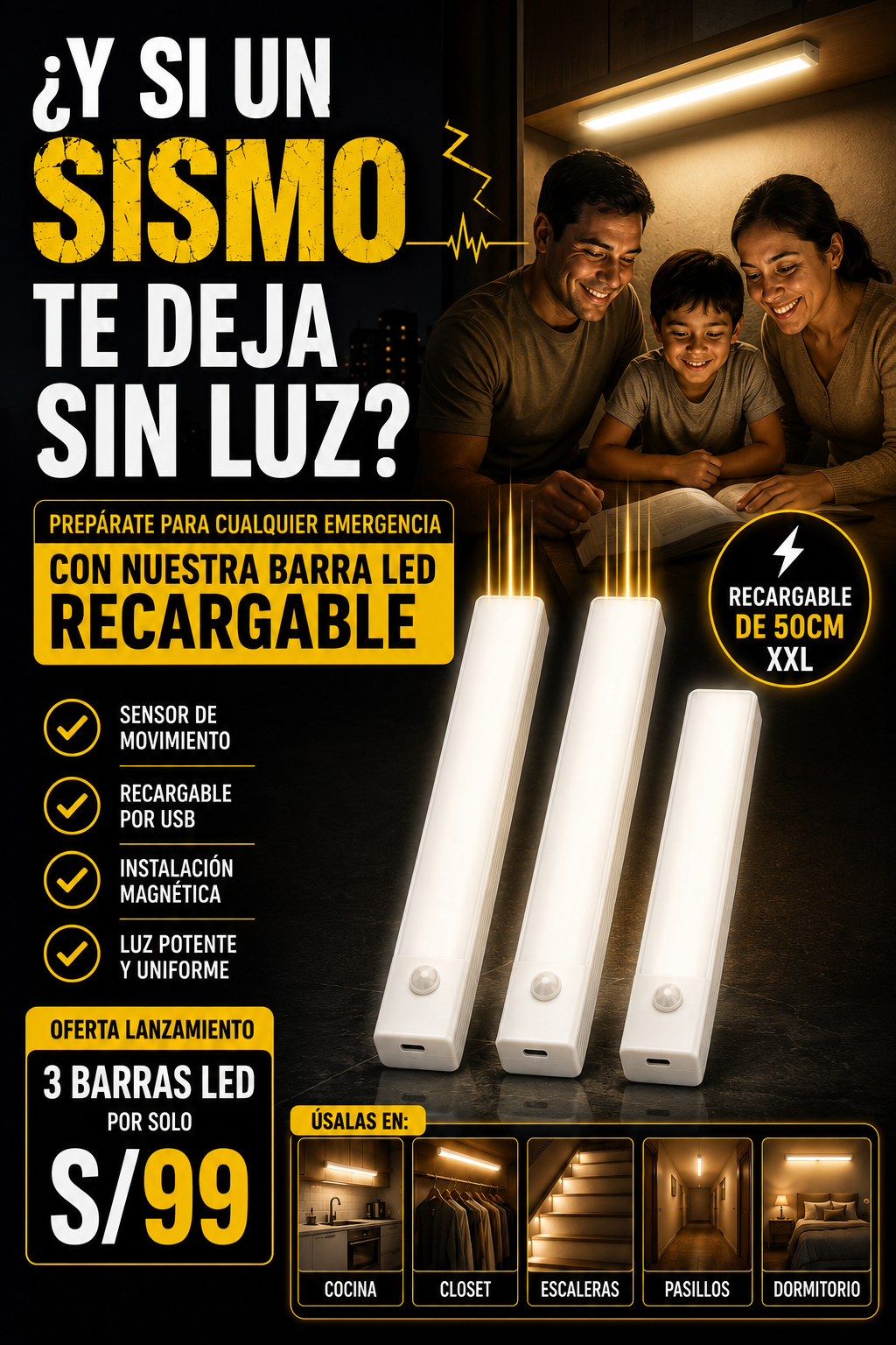 ✨BARRA LED de 50CM XXL CON SENSOR DE MOVIMIENTO✨